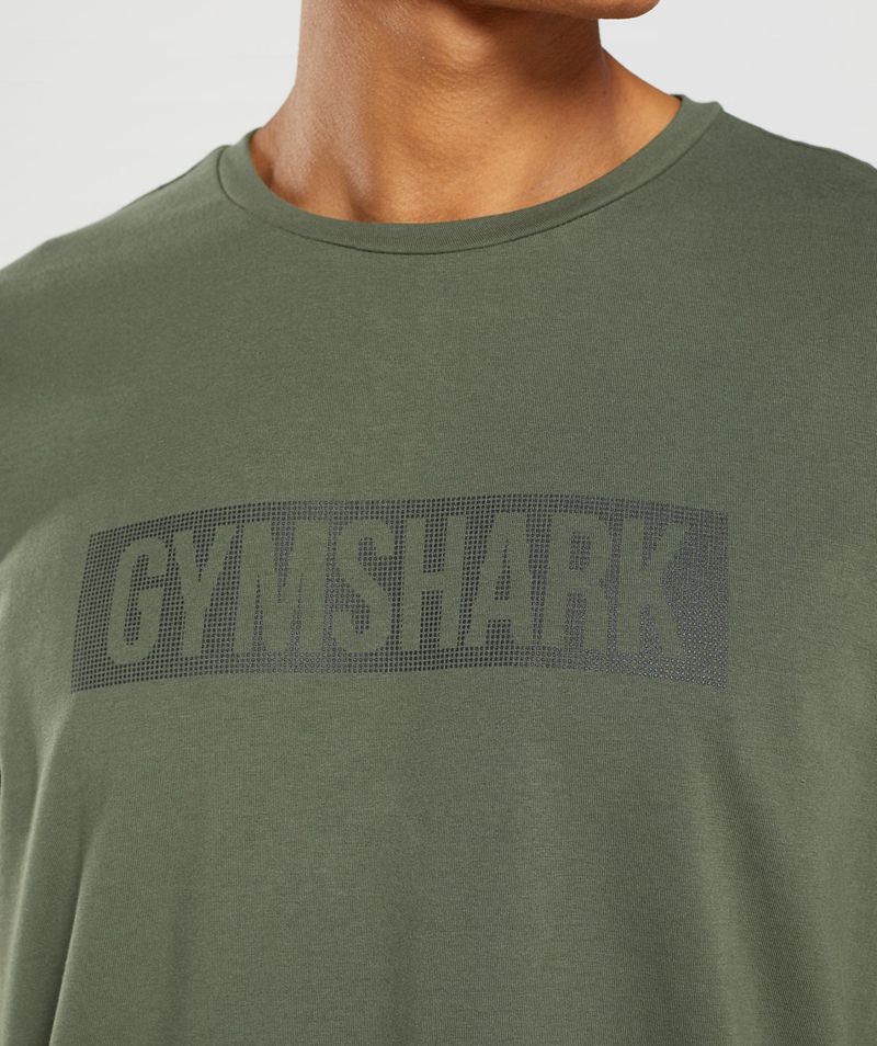 Men's Gymshark Block T-Shirts Olive | USA  3140-YZKUJ