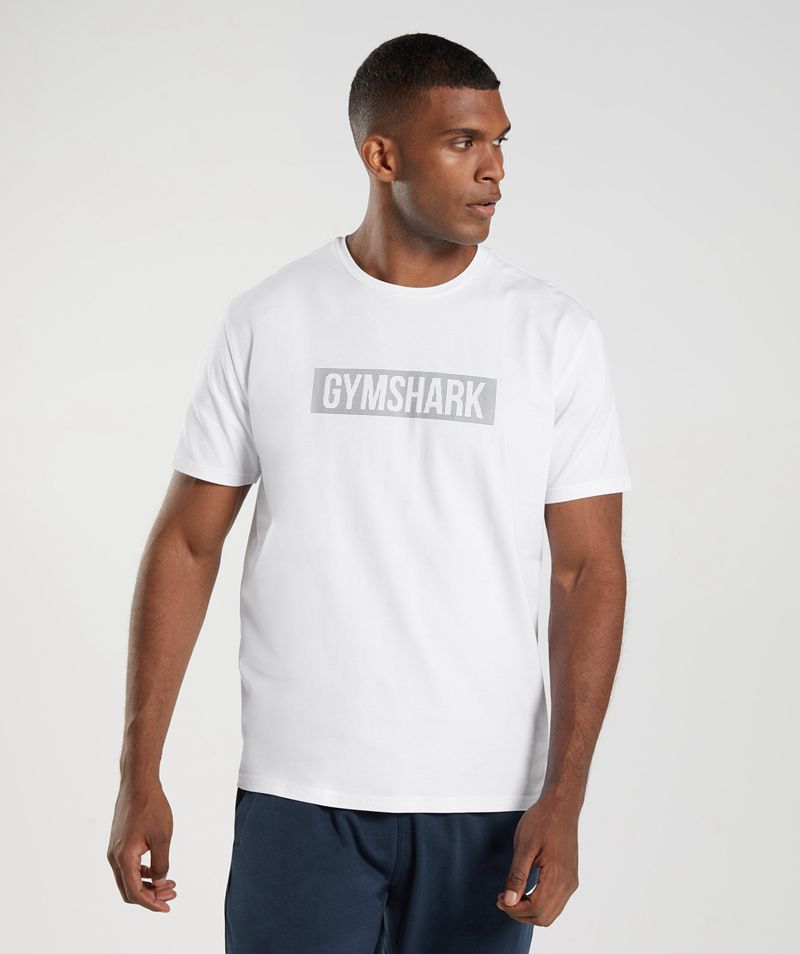 Men\'s Gymshark Block T-Shirts White | USA  0832-BLWOX