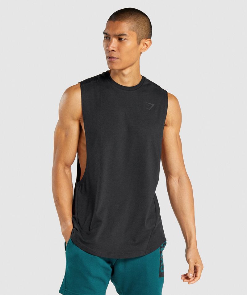 Men\'s Gymshark Bold Drop Arm Tank Tops Black | USA  8923-ZHDAQ