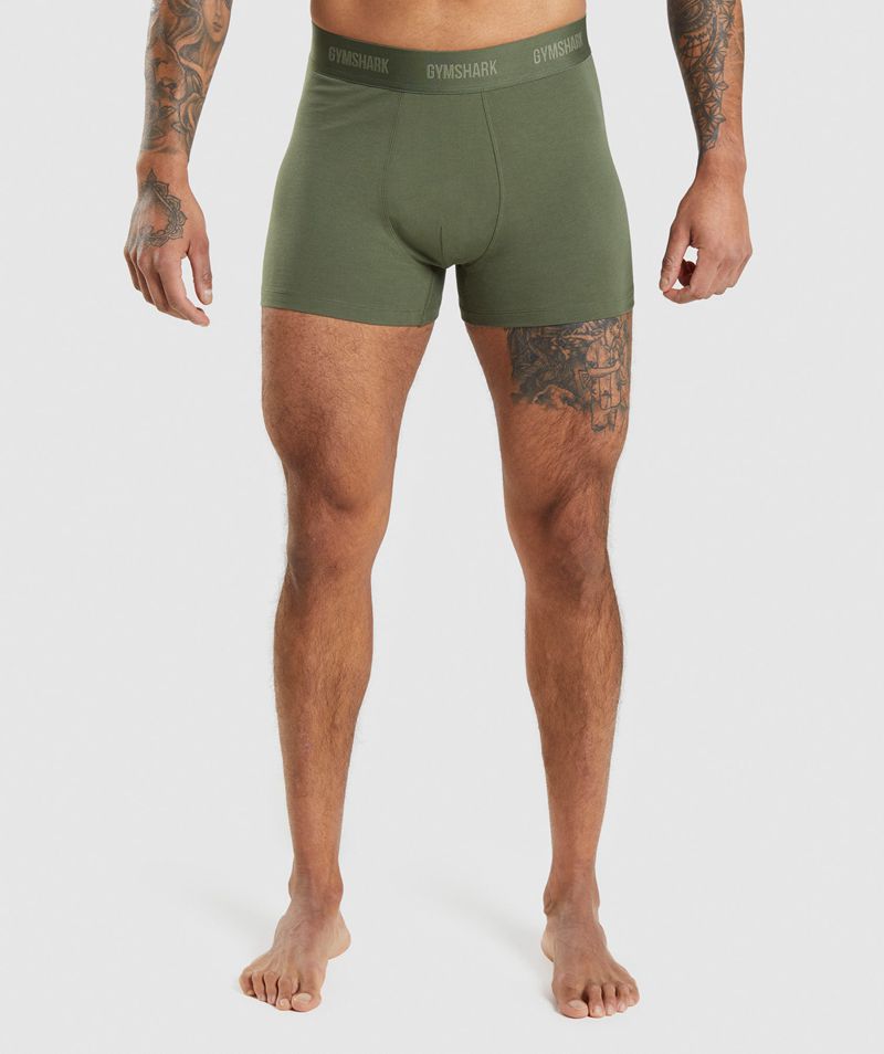 Men's Gymshark Boxers 2pk Underwear Olive | USA  8032-KQBXS