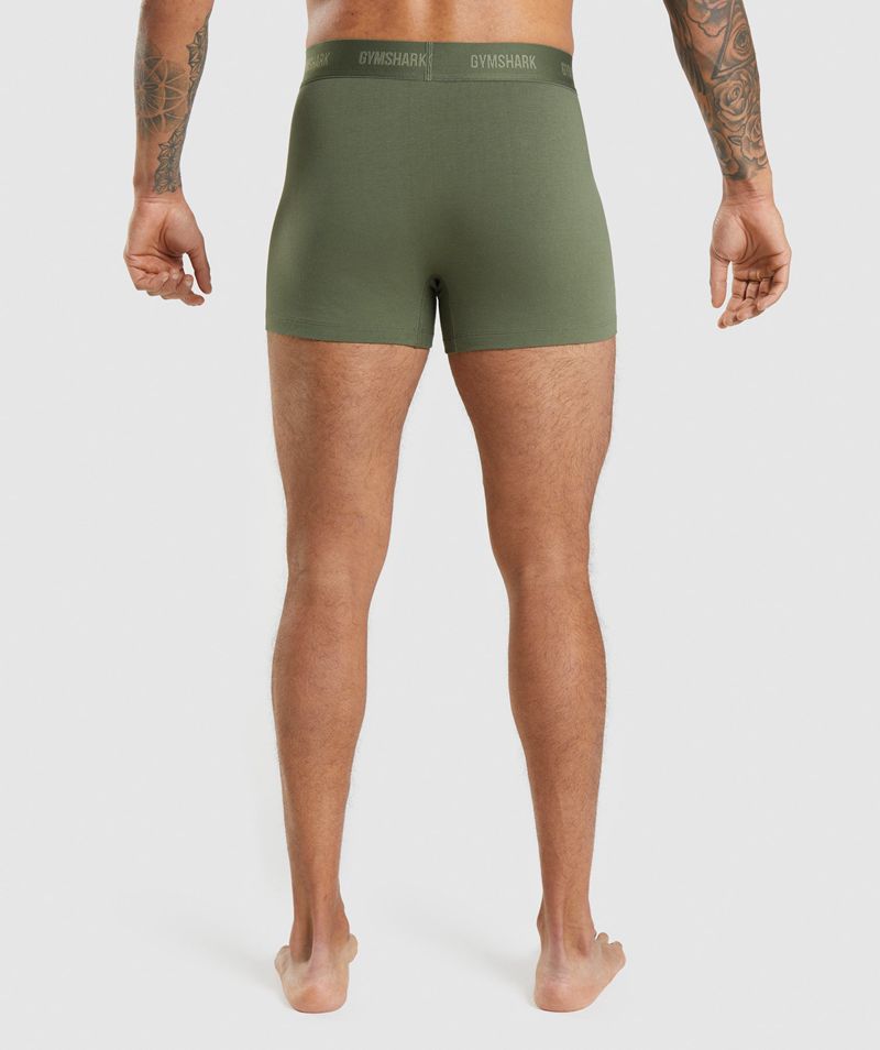 Men's Gymshark Boxers 2pk Underwear Olive | USA  8032-KQBXS