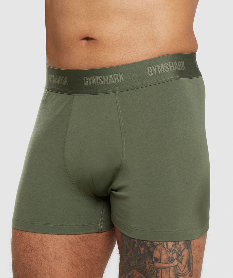 Men's Gymshark Boxers 2pk Underwear Olive | USA  8032-KQBXS