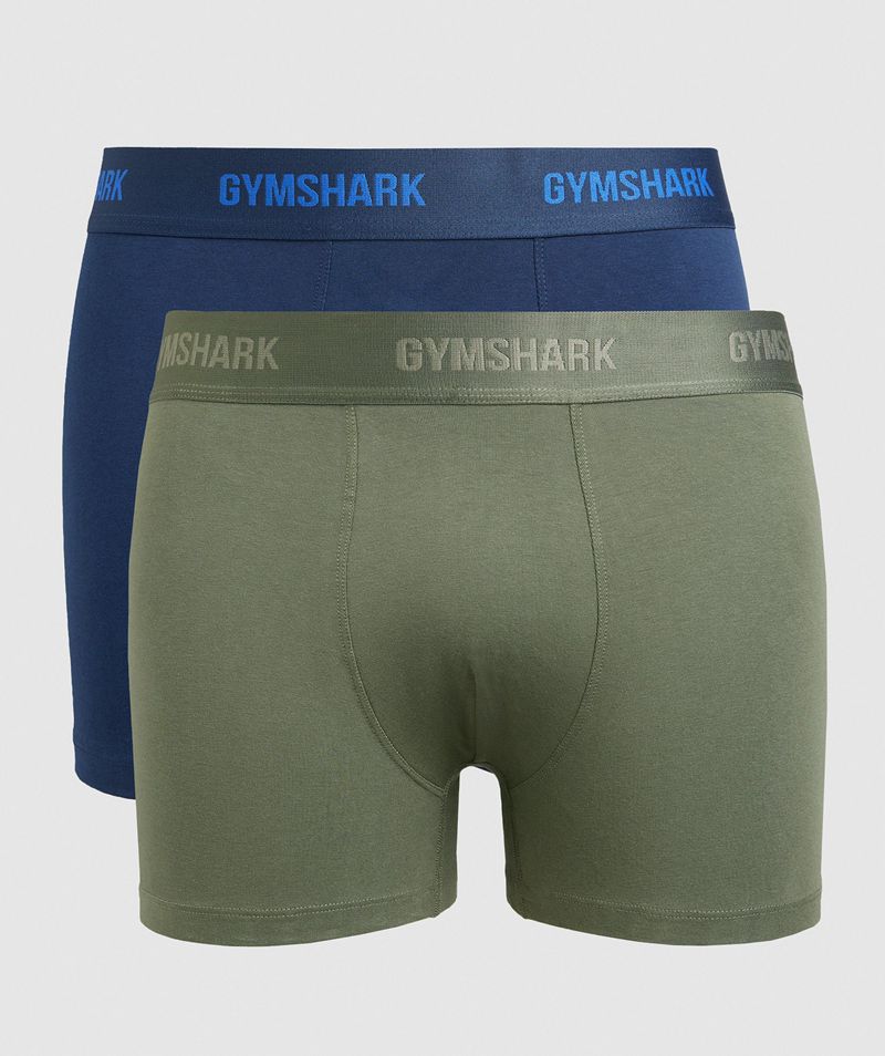 Men\'s Gymshark Boxers 2pk Underwear Olive | USA  8032-KQBXS