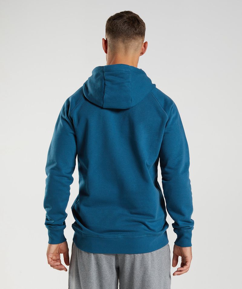 Men's Gymshark Crest Hoodie Blue | USA  1534-NBGHS