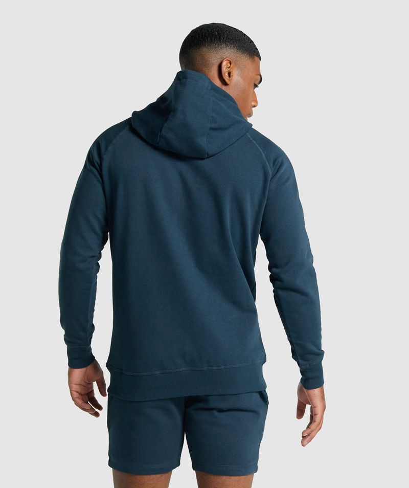 Men's Gymshark Crest Hoodie Navy | USA  6395-NQYFA