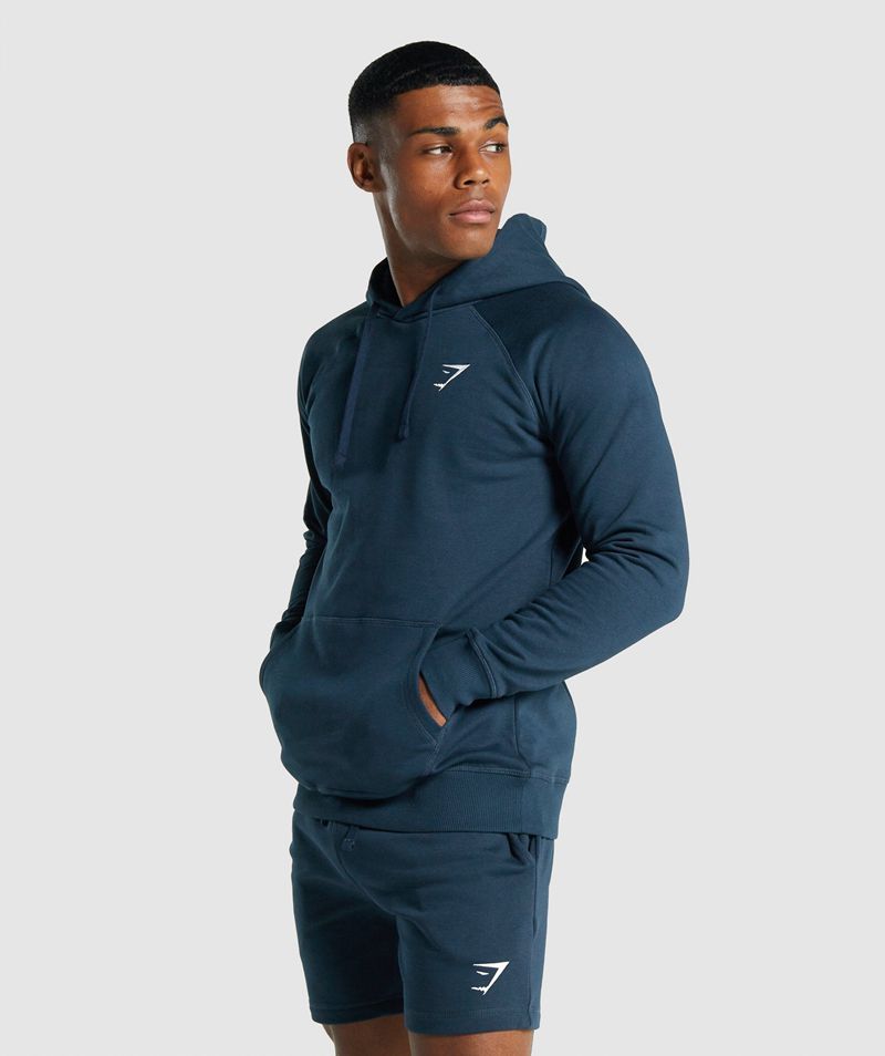 Men's Gymshark Crest Hoodie Navy | USA  6395-NQYFA