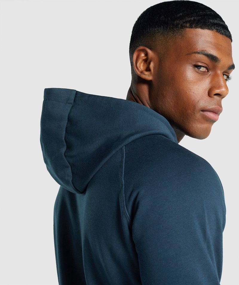 Men's Gymshark Crest Hoodie Navy | USA  6395-NQYFA