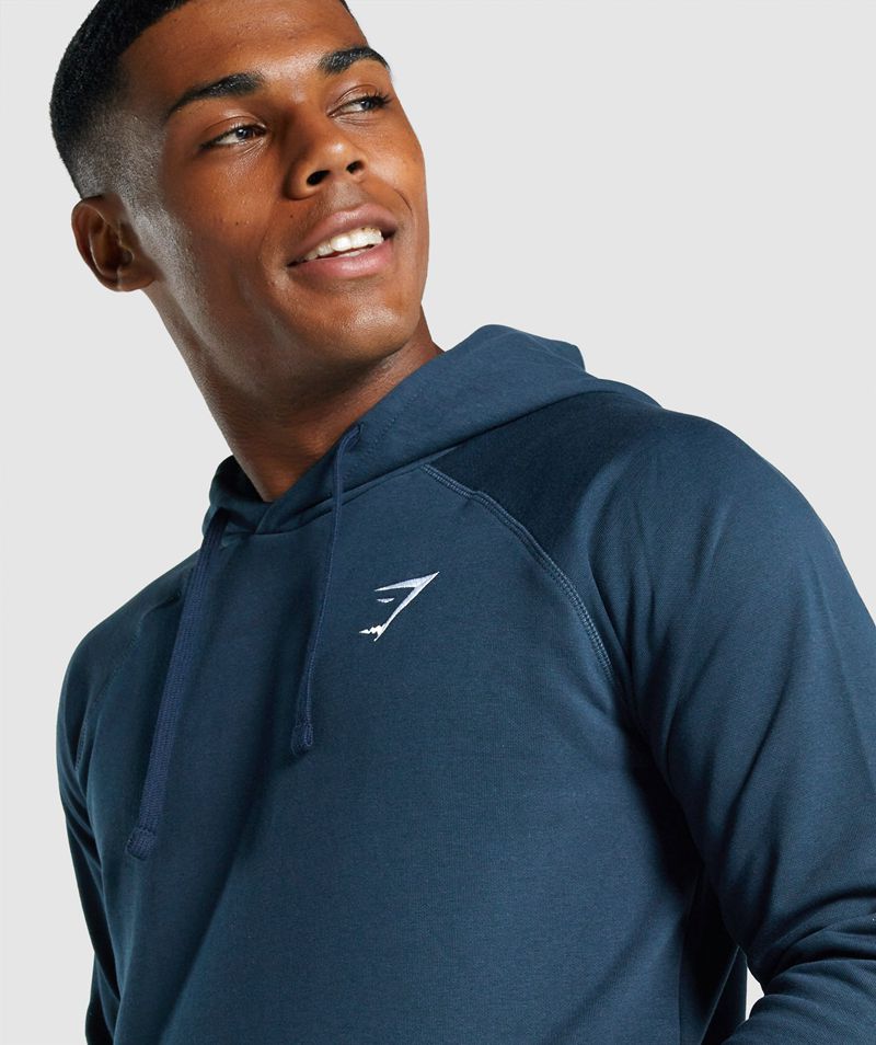 Men's Gymshark Crest Hoodie Navy | USA  6395-NQYFA