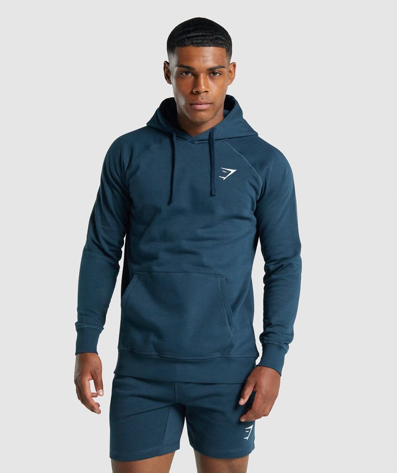 Men\'s Gymshark Crest Hoodie Navy | USA  6395-NQYFA