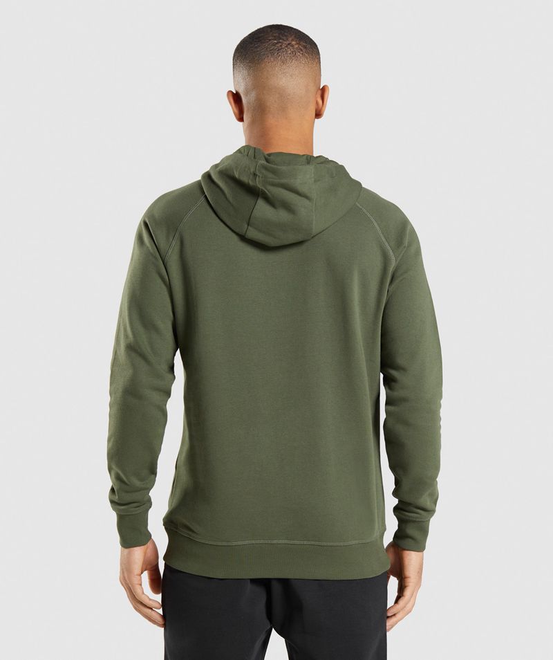 Men's Gymshark Crest Hoodie Olive | USA  5914-VZMYH