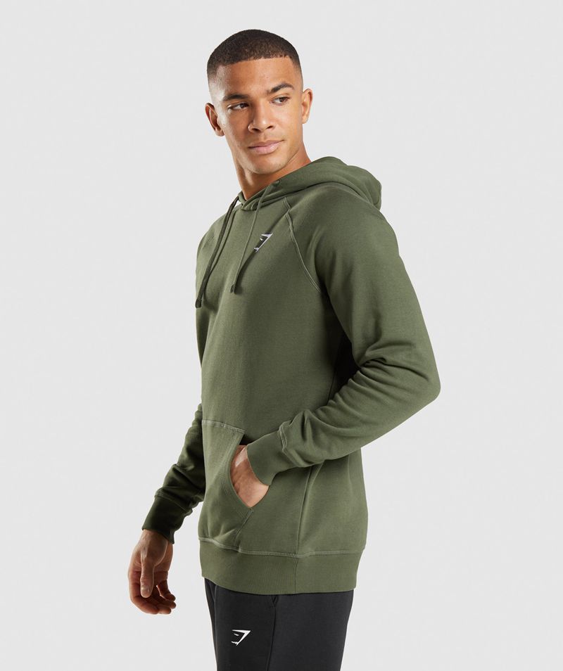 Men's Gymshark Crest Hoodie Olive | USA  5914-VZMYH