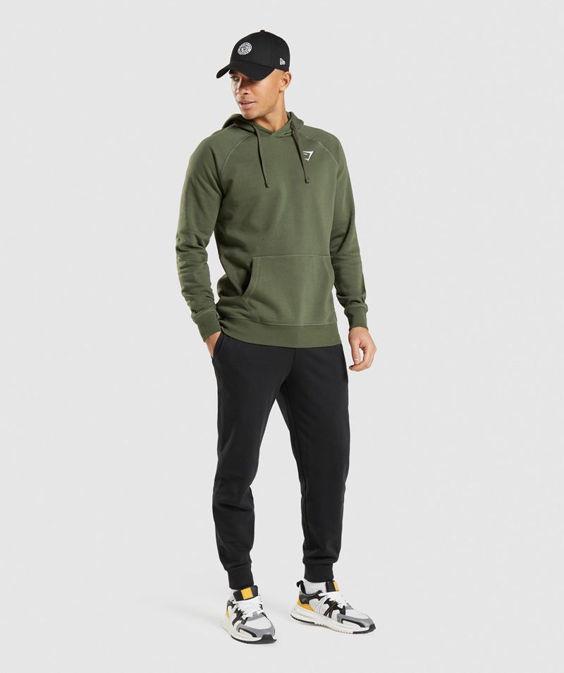 Men's Gymshark Crest Hoodie Olive | USA  5914-VZMYH