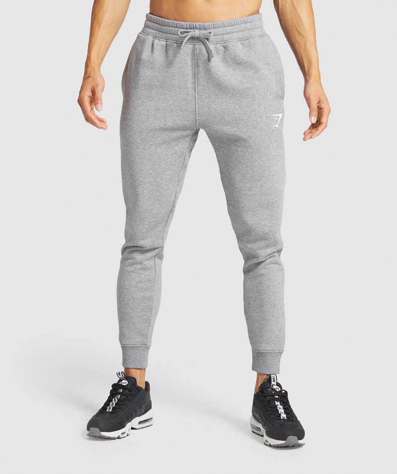 Men\'s Gymshark Crest Joggers Grey | USA  2681-WBJMP