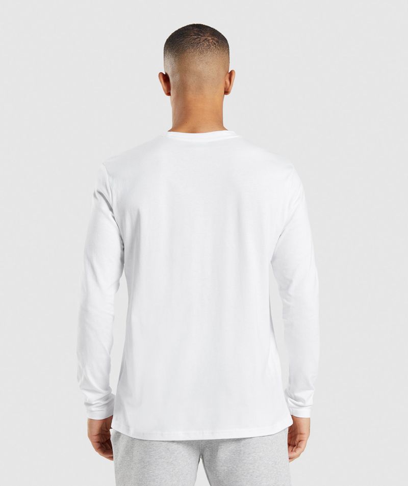 Men's Gymshark Crest Long Sleeve T-Shirts White | USA  3647-TPMJN