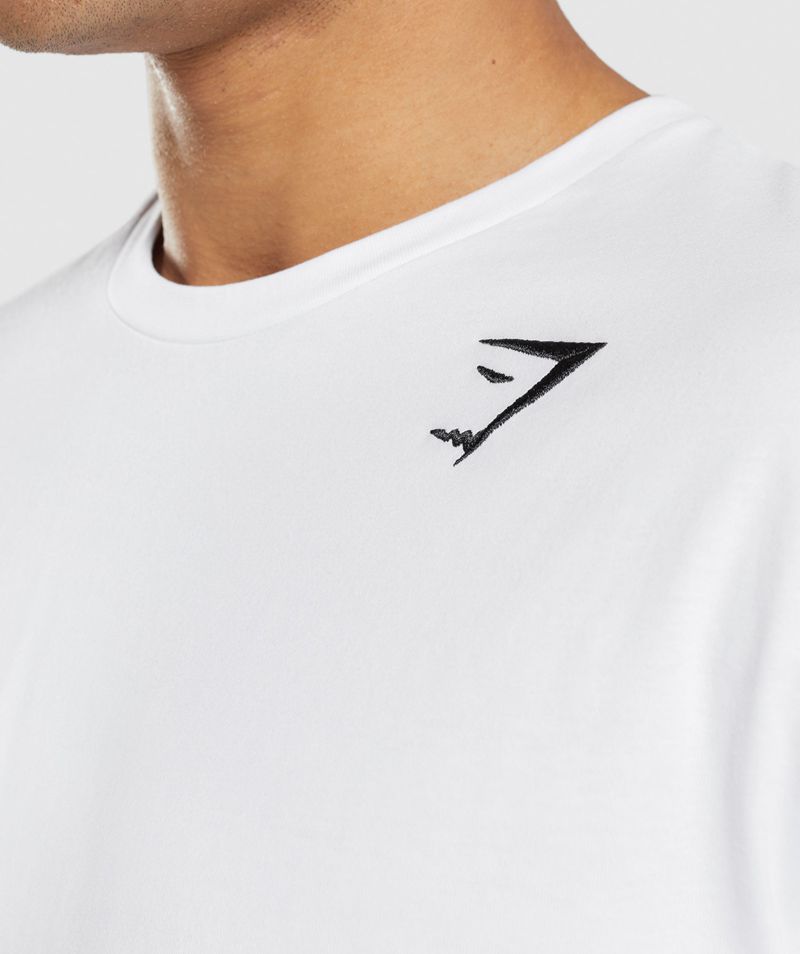 Men's Gymshark Crest Long Sleeve T-Shirts White | USA  3647-TPMJN