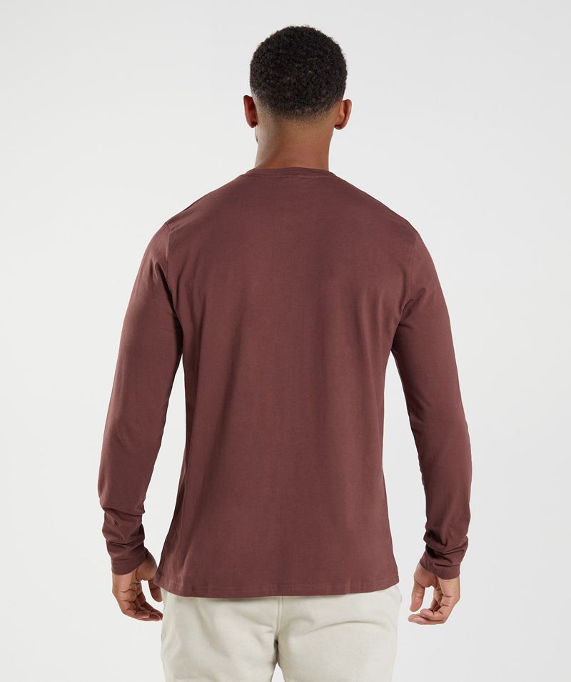 Men's Gymshark Crest Long Sleeve T-Shirts Burgundy | USA  7021-JRTLI