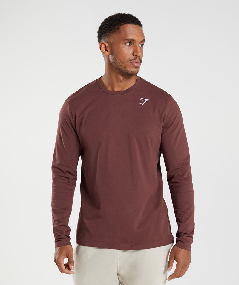 Men\'s Gymshark Crest Long Sleeve T-Shirts Burgundy | USA  7021-JRTLI