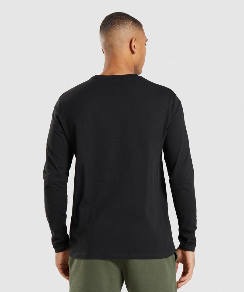 Men's Gymshark Crest Long Sleeve T-Shirts Black | USA  9207-LYSDT