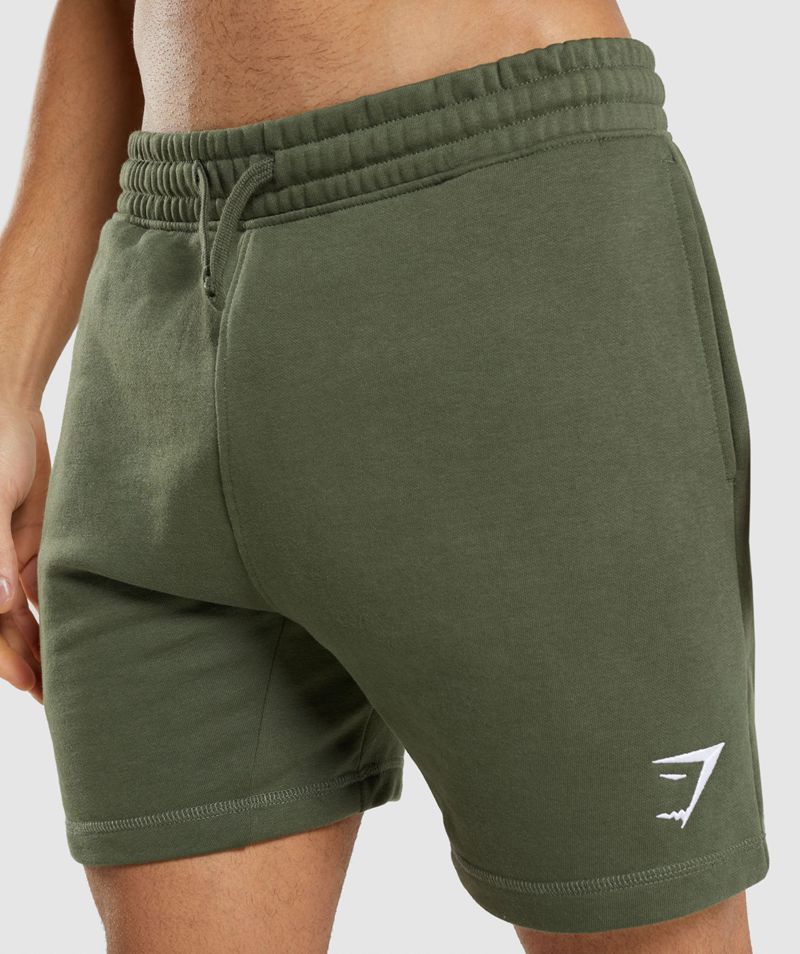 Men's Gymshark Crest Shorts Olive | USA  4718-SHFDQ