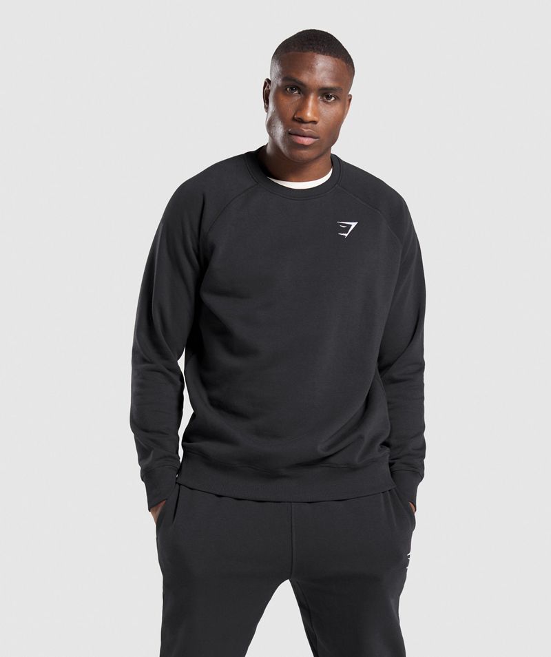 Men\'s Gymshark Crest Sweatshirts Black | USA  5340-IZULX