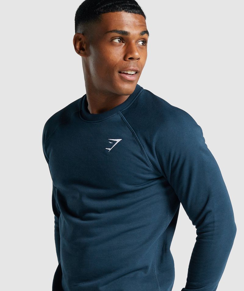 Men's Gymshark Crest Sweatshirts Navy | USA  4631-SULGV