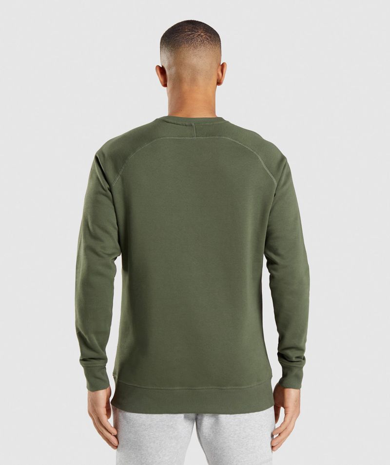 Men's Gymshark Crest Sweatshirts Olive | USA  8596-JDKYE