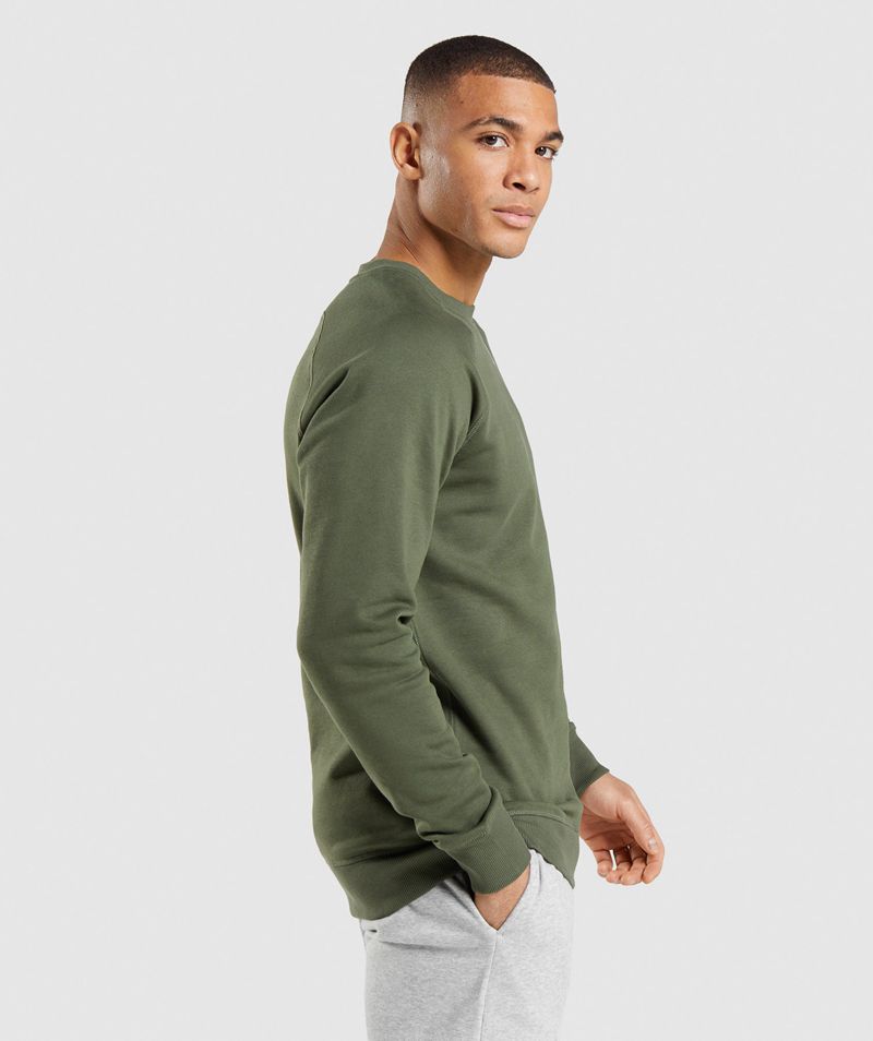 Men's Gymshark Crest Sweatshirts Olive | USA  8596-JDKYE