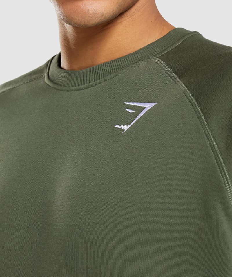 Men's Gymshark Crest Sweatshirts Olive | USA  8596-JDKYE