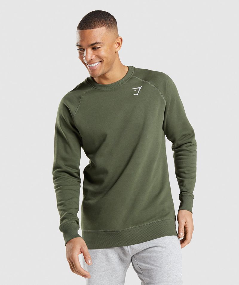 Men\'s Gymshark Crest Sweatshirts Olive | USA  8596-JDKYE