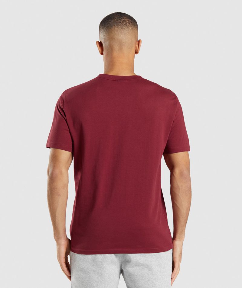 Men's Gymshark Crest T-Shirts Burgundy | USA  0238-DBCGH