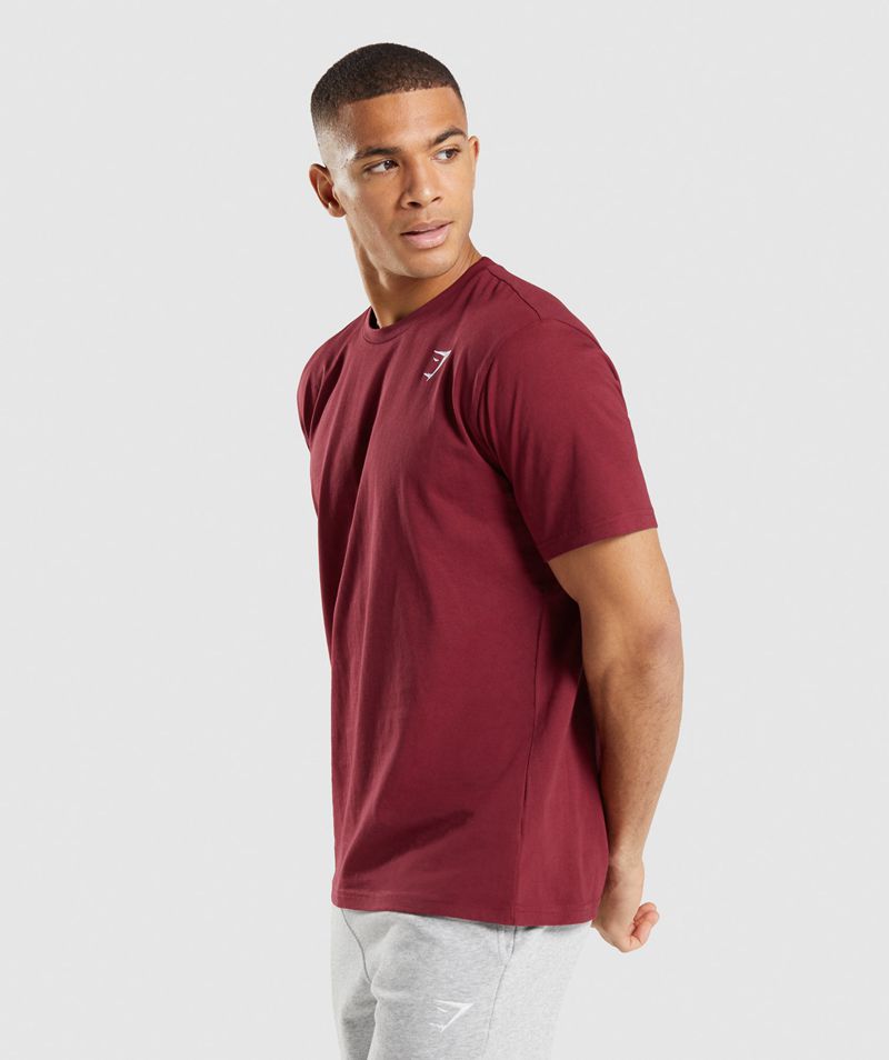 Men's Gymshark Crest T-Shirts Burgundy | USA  0238-DBCGH