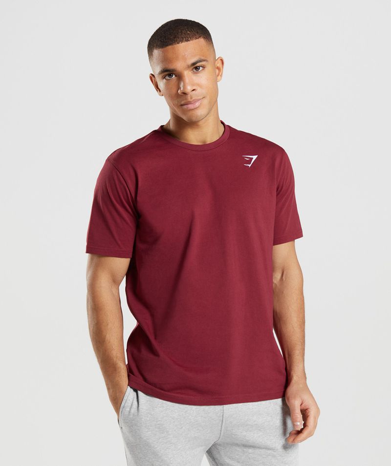 Men\'s Gymshark Crest T-Shirts Burgundy | USA  0238-DBCGH