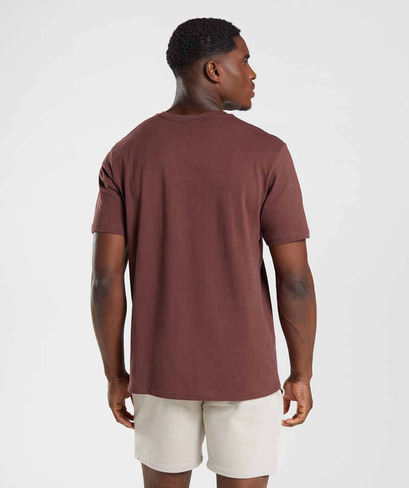 Men's Gymshark Crest T-Shirts Burgundy | USA  3216-SPFOK