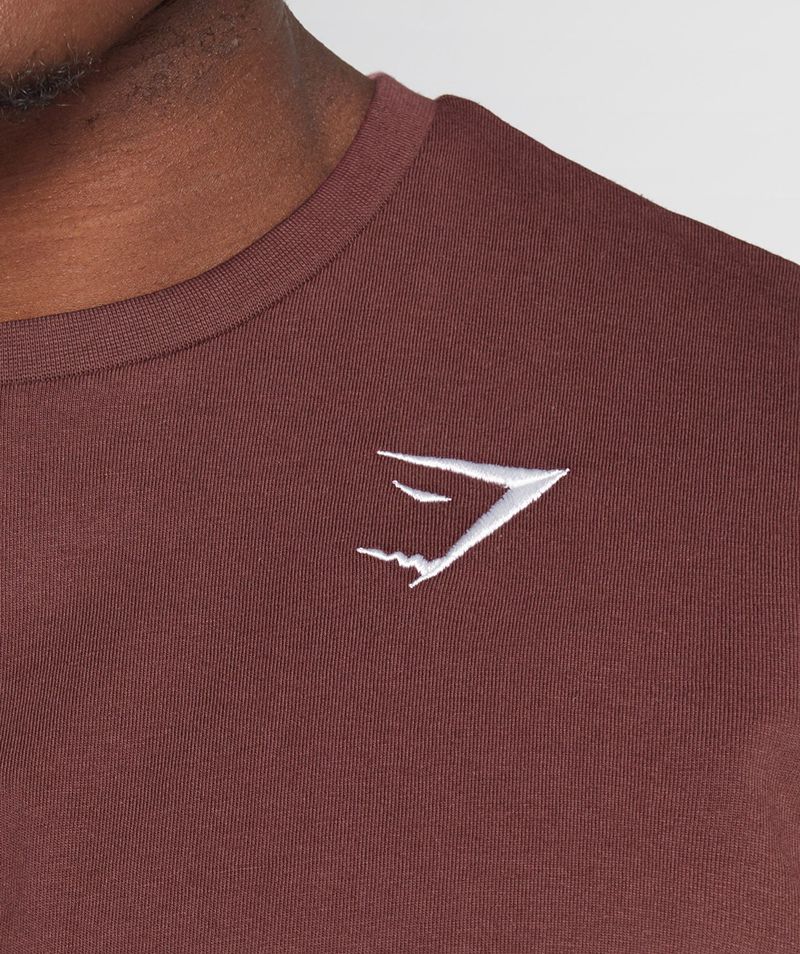 Men's Gymshark Crest T-Shirts Burgundy | USA  3216-SPFOK