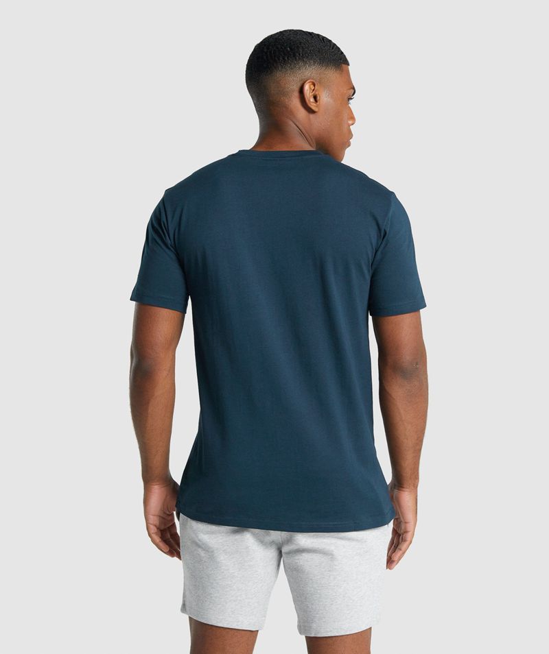 Men's Gymshark Crest T-Shirts Navy | USA  1307-QKCEA