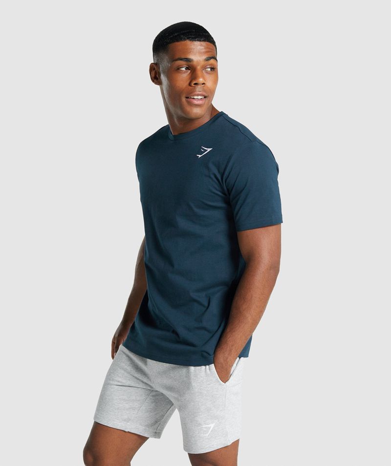 Men's Gymshark Crest T-Shirts Navy | USA  1307-QKCEA