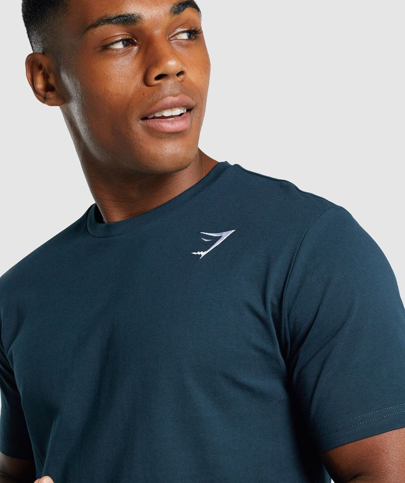 Men's Gymshark Crest T-Shirts Navy | USA  1307-QKCEA