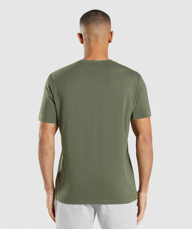 Men's Gymshark Crest T-Shirts Olive | USA  3029-MGFTR