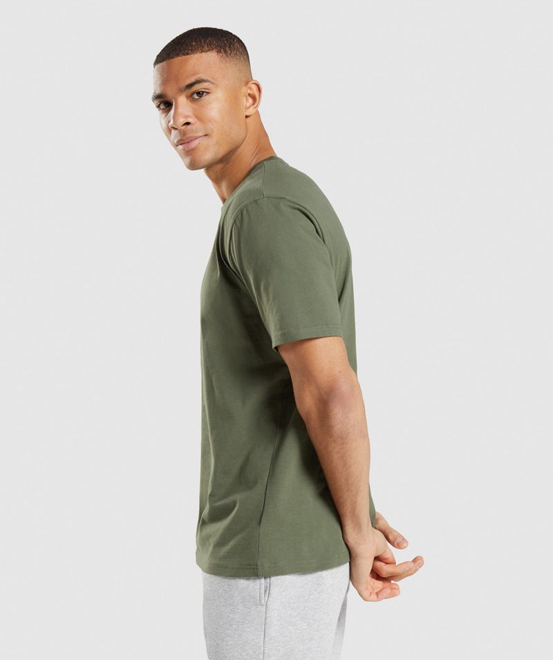 Men's Gymshark Crest T-Shirts Olive | USA  3029-MGFTR