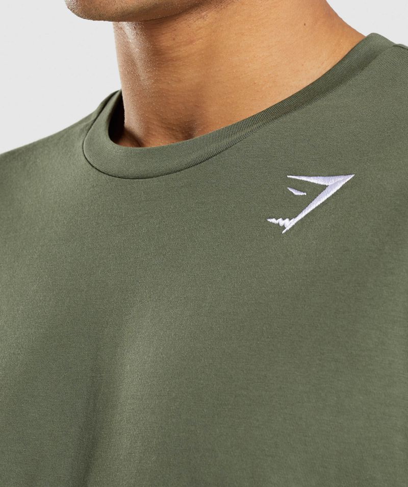 Men's Gymshark Crest T-Shirts Olive | USA  3029-MGFTR