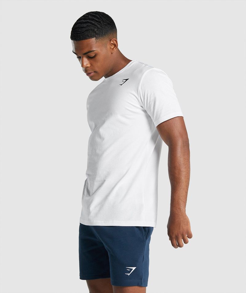 Men's Gymshark Crest T-Shirts White | USA  5431-RJFLM