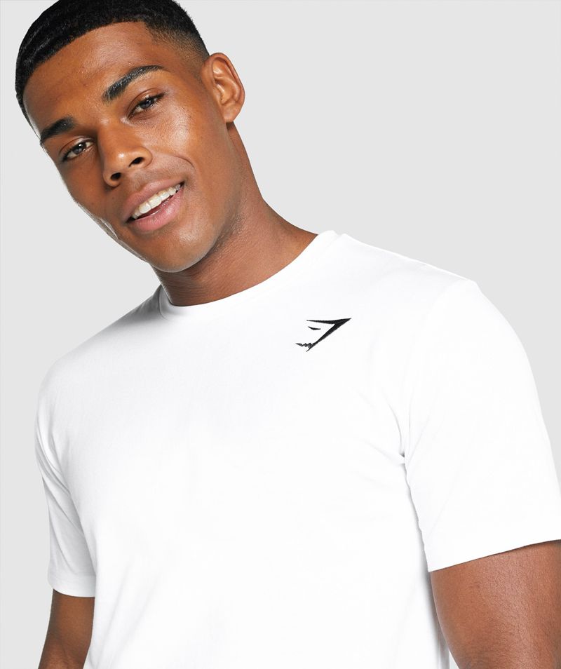 Men's Gymshark Crest T-Shirts White | USA  5431-RJFLM