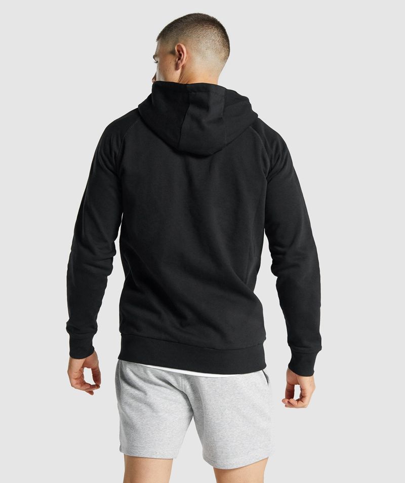 Men's Gymshark Crest Zip Up Hoodie Black | USA  9483-KJMPY