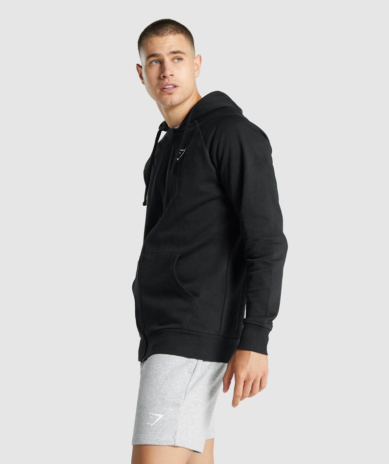 Men's Gymshark Crest Zip Up Hoodie Black | USA  9483-KJMPY