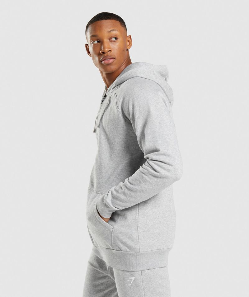 Men's Gymshark Crest Zip Up Hoodie Light Grey | USA  8576-YJQBX