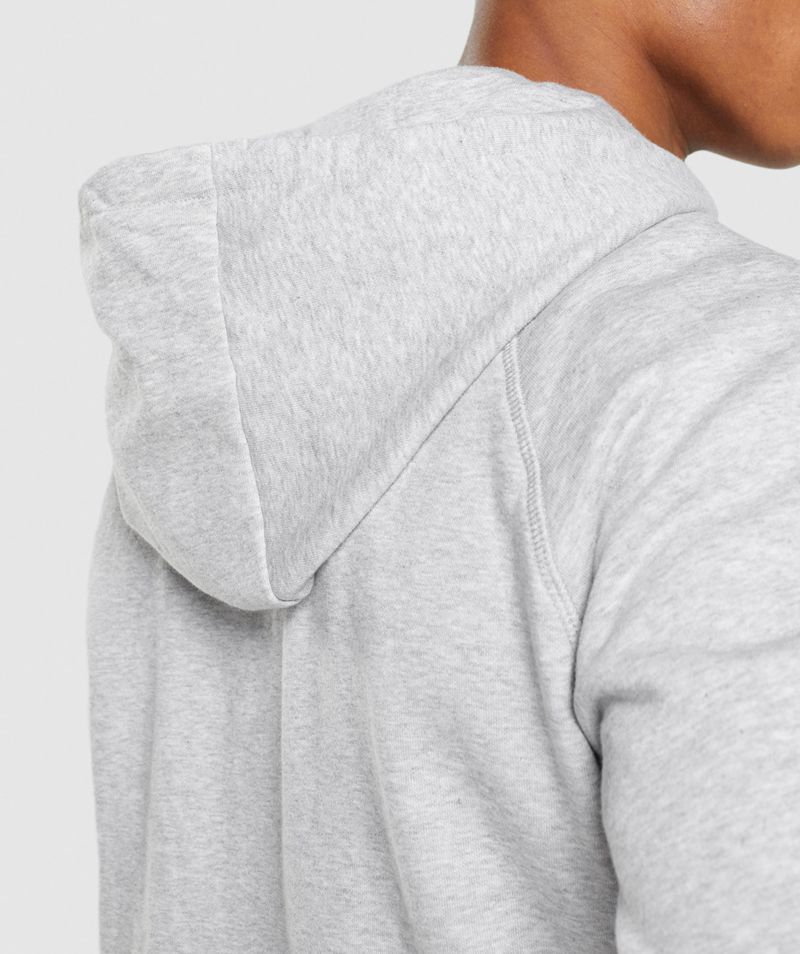 Men's Gymshark Crest Zip Up Hoodie Light Grey | USA  8576-YJQBX