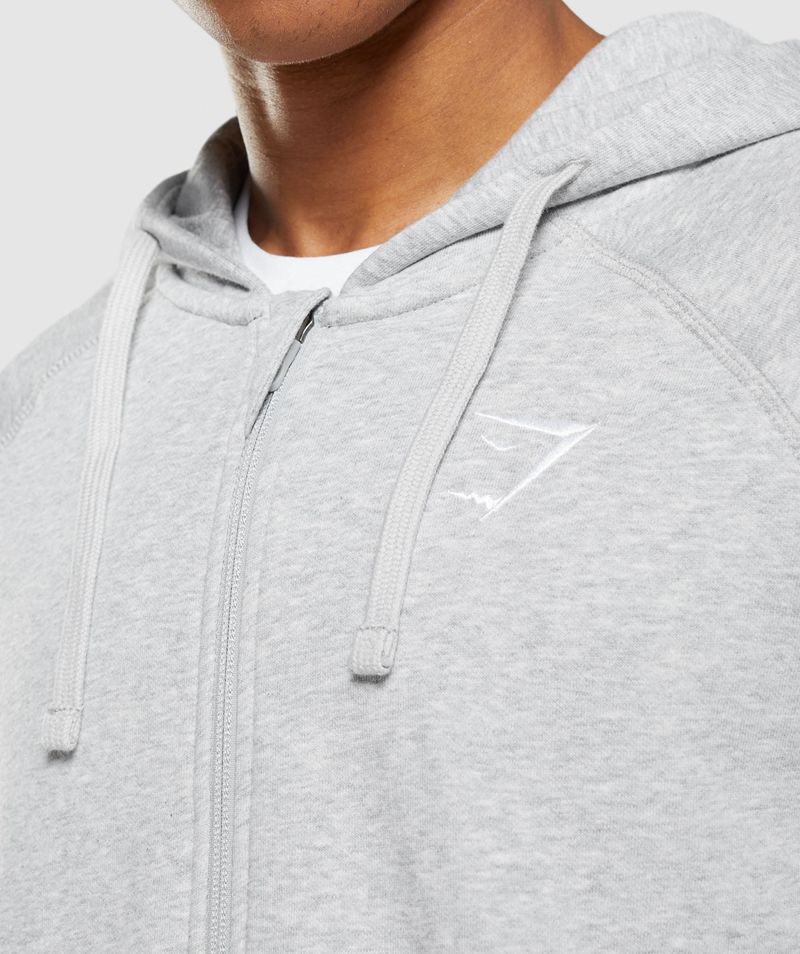 Men's Gymshark Crest Zip Up Hoodie Light Grey | USA  8576-YJQBX