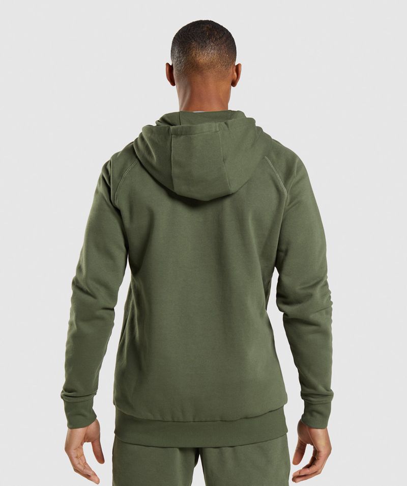 Men's Gymshark Crest Zip Up Hoodie Olive | USA  5364-VFOAC