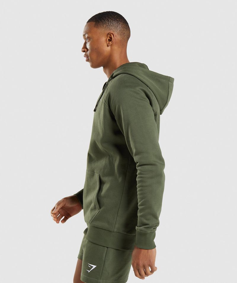 Men's Gymshark Crest Zip Up Hoodie Olive | USA  5364-VFOAC