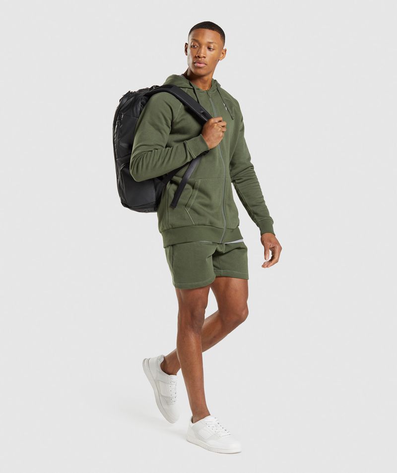 Men's Gymshark Crest Zip Up Hoodie Olive | USA  5364-VFOAC